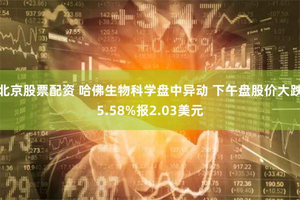 北京股票配资 哈佛生物科学盘中异动 下午盘股价大跌5.58%报2.03美元